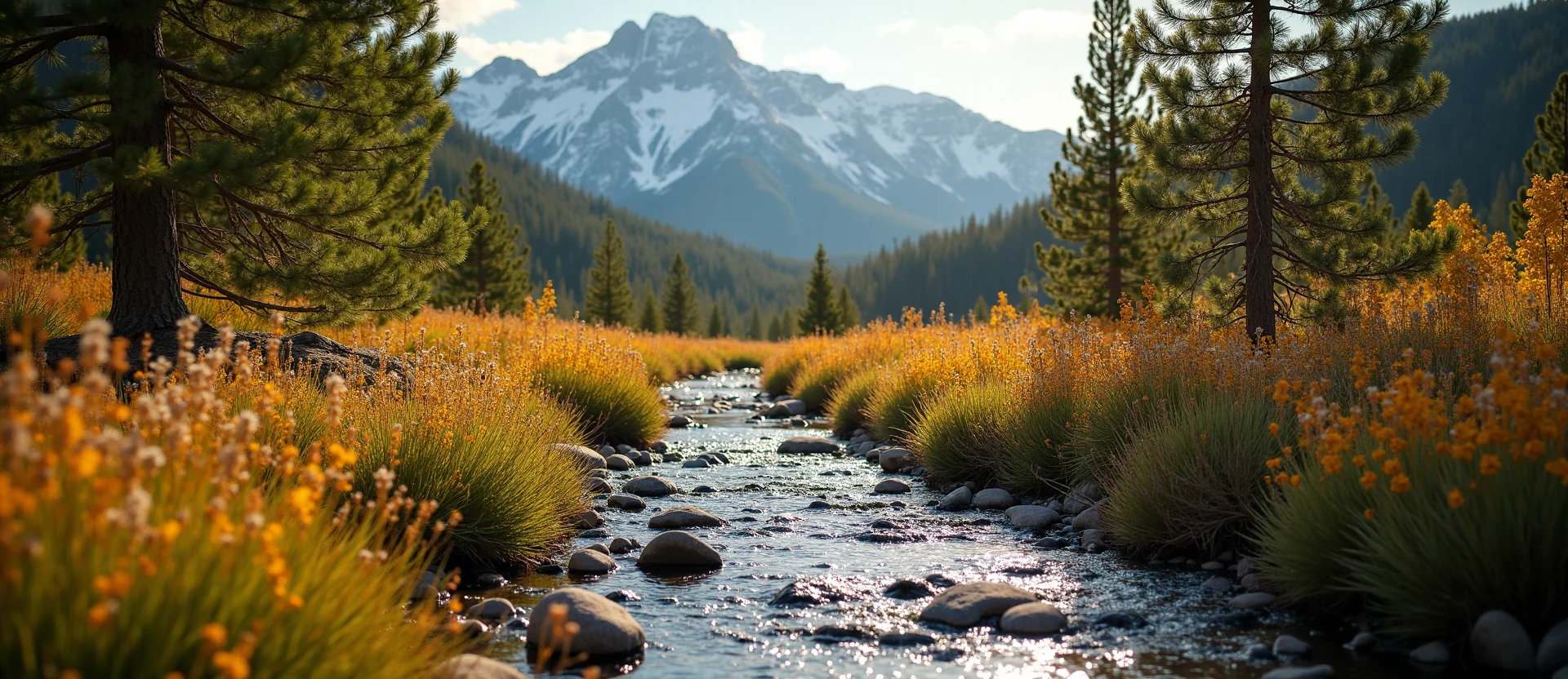 Symbolizing Flow/Cleansing: A local Indian Paintbrush clear cold snowmelt stream. - AI Generated
