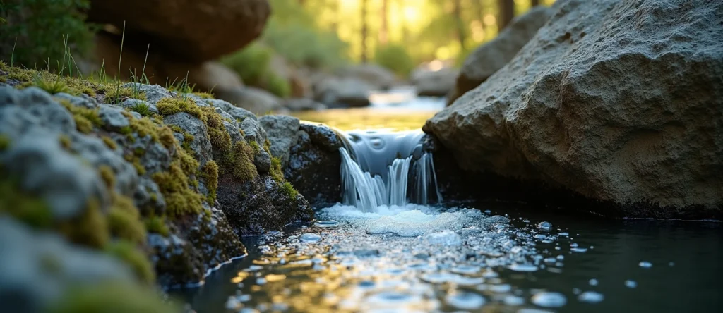 Symbolizing Flow/Cleansing: A local Mountain Mahogany hidden small waterfall. - AI Generated