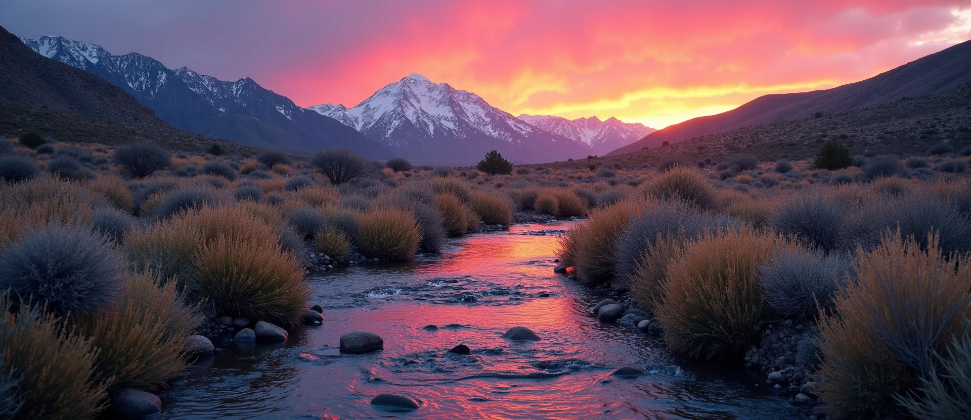 Symbolizing Flow/Cleansing: A local Rabbitbrush clear cold snowmelt stream. - AI Generated
