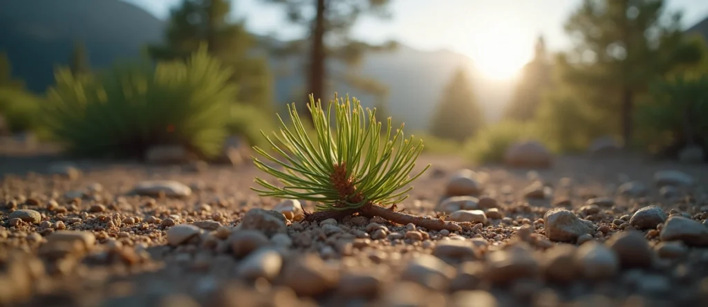 Symbolizing Seed/New Beginning: A local Mountain Mahogany single pine seed on dry earth. - AI Generated
