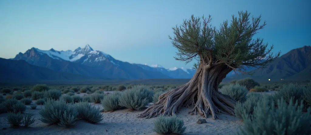 Symbolizing Growth/Resilience: A local Sagebrush (Artemisia tridentata) sturdy weathered tree trunk. - AI Generated
