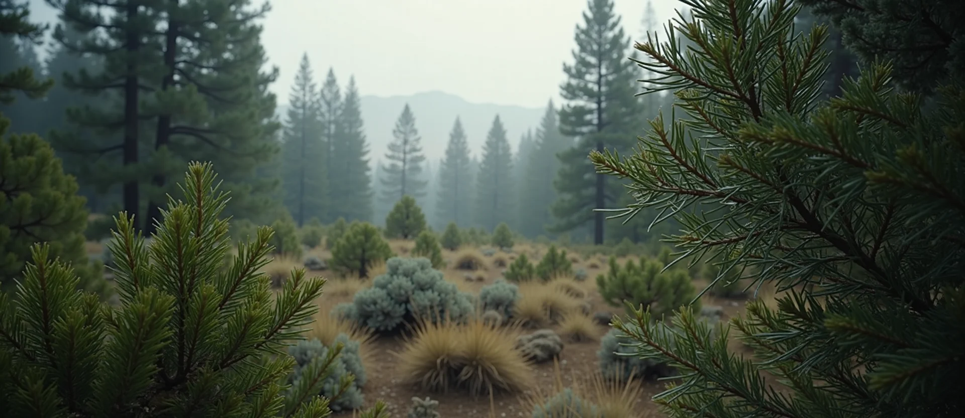 Symbolizing Flow/Cleansing: A local Ponderosa Pine raindrops on desert leaves. - AI Generated
