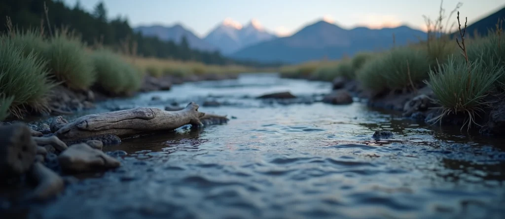Symbolizing Flow/Cleansing: A local Sagebrush (Artemisia tridentata) clear cold snowmelt stream. - AI Generated