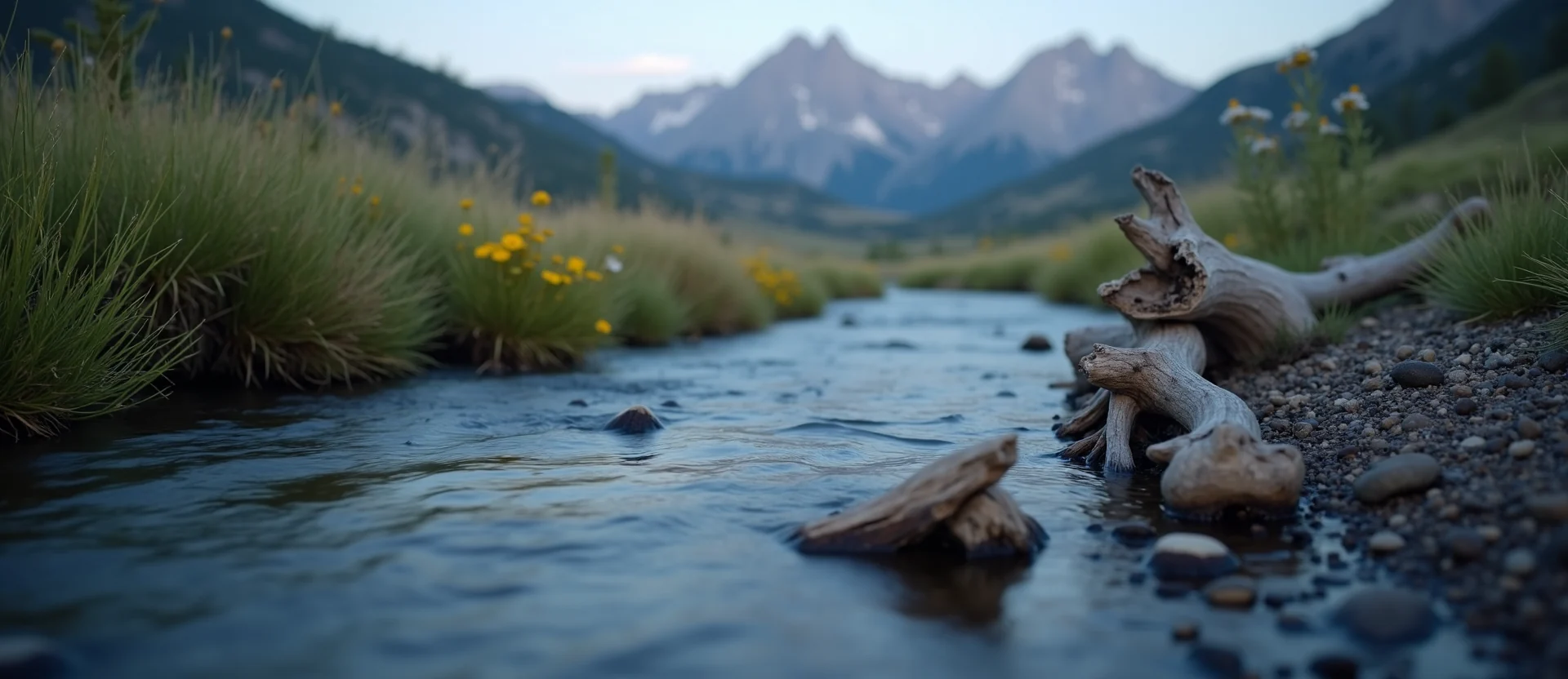 Symbolizing Flow/Cleansing: A local Indian Paintbrush babbling mountain creek. - AI Generated