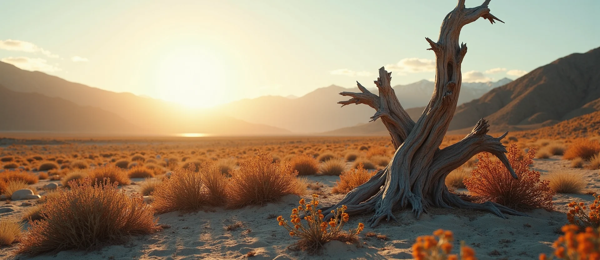 Symbolizing Growth/Resilience: A local Indian Paintbrush sturdy weathered tree trunk. - AI Generated