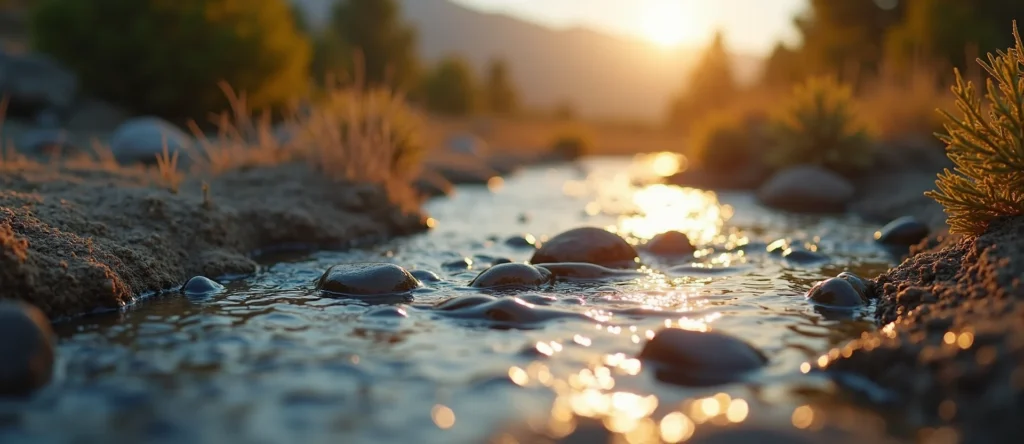 Symbolizing Flow/Cleansing: A local Sierra Juniper clear cold snowmelt stream. - AI Generated