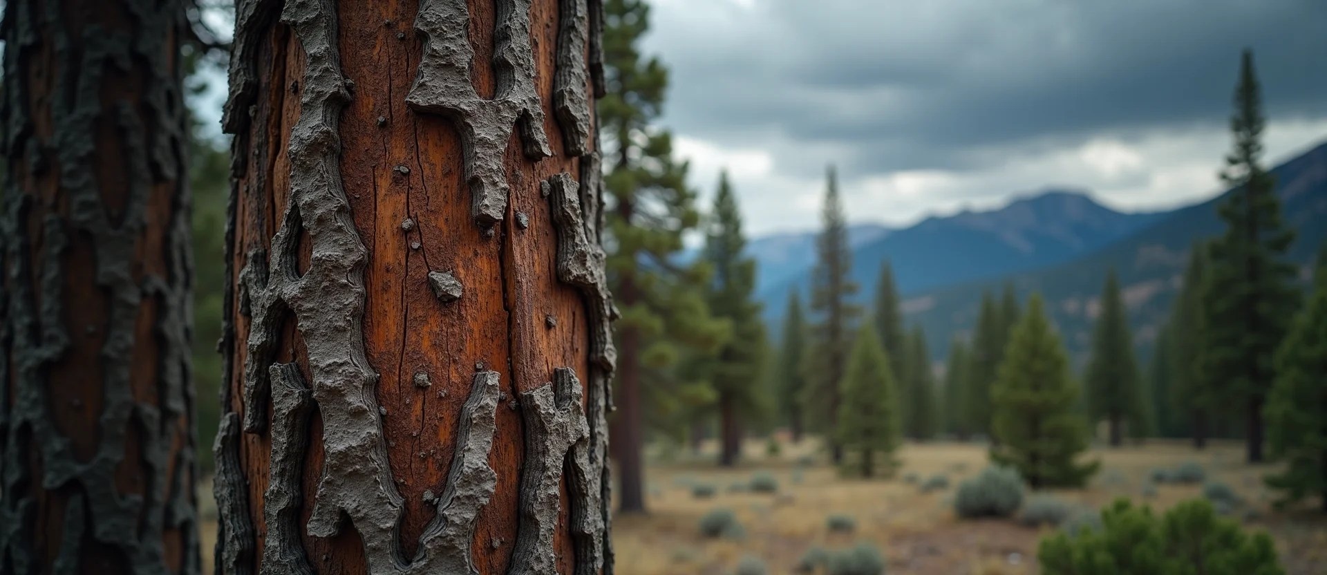 Symbolizing Growth/Resilience: A local Ponderosa Pine sturdy weathered tree trunk. - AI Generated