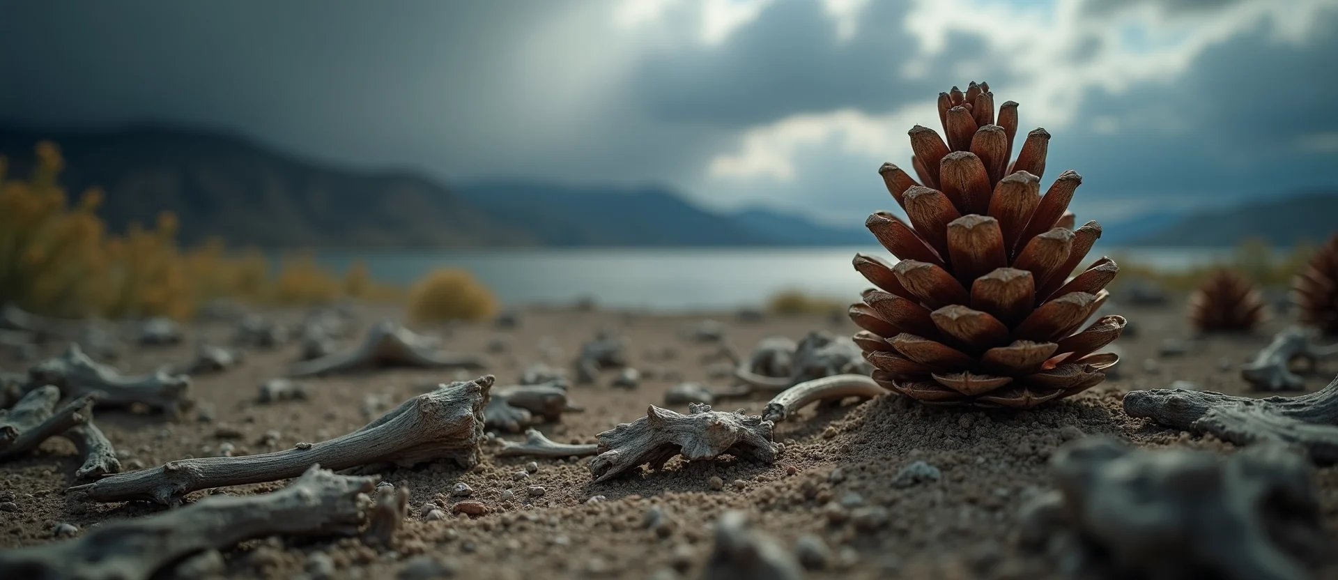 Symbolizing Seed/New Beginning: A local Bitterbrush opening pine cone. - AI Generated