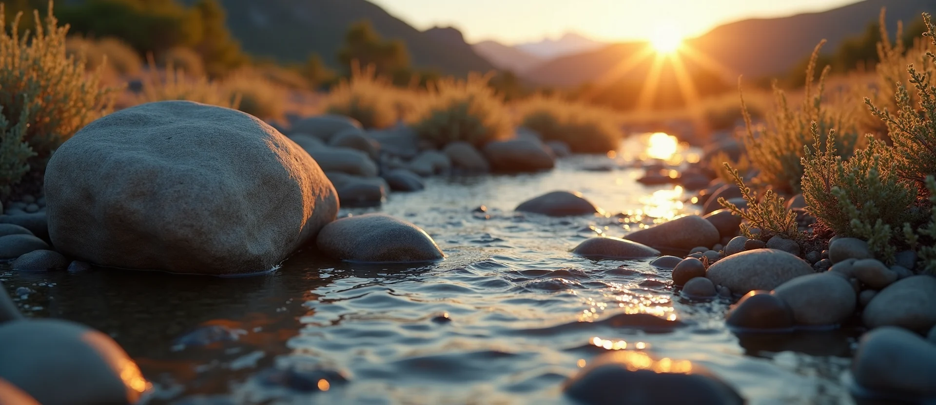 Symbolizing Flow/Cleansing: A local Bitterbrush smooth Truckee river stones. - AI Generated