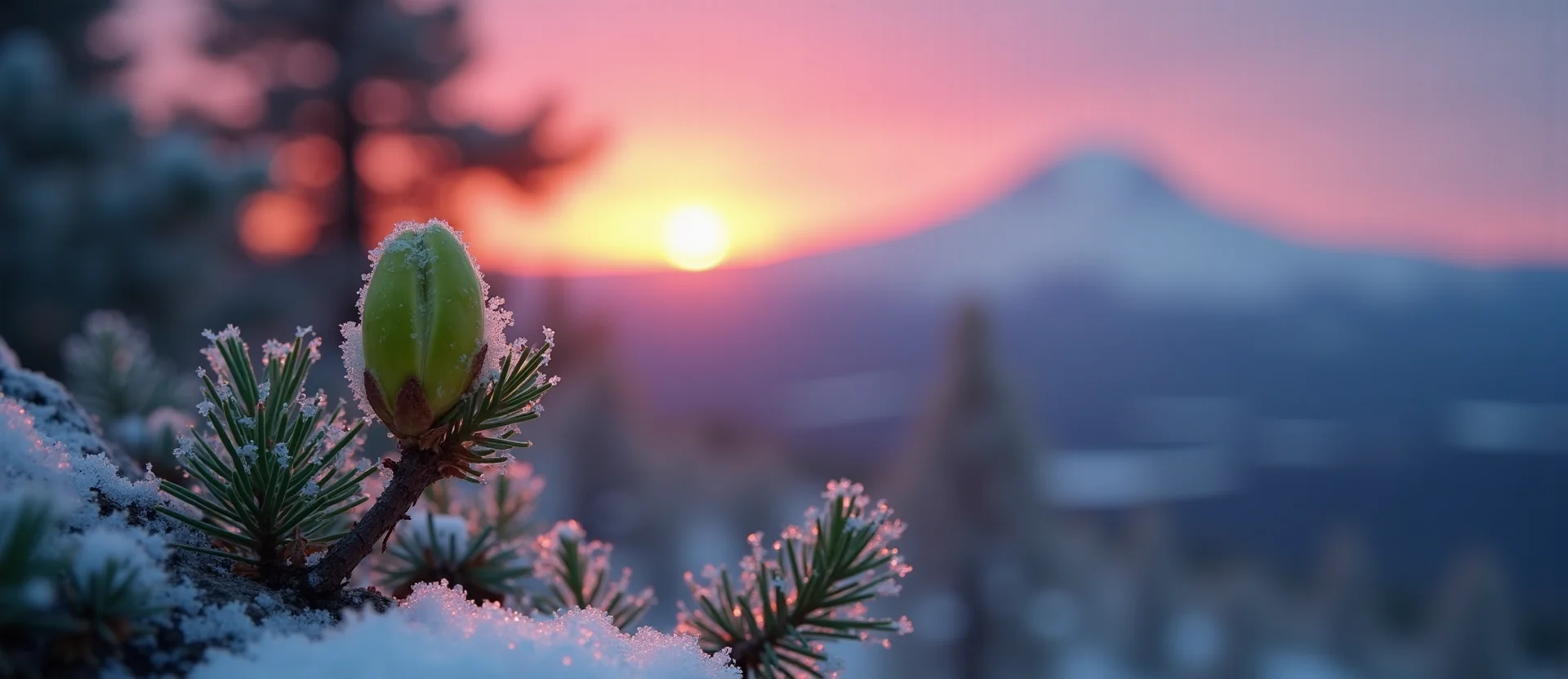 Symbolizing Seed/New Beginning: A local Sierra Juniper new green bud on a branch. - AI Generated