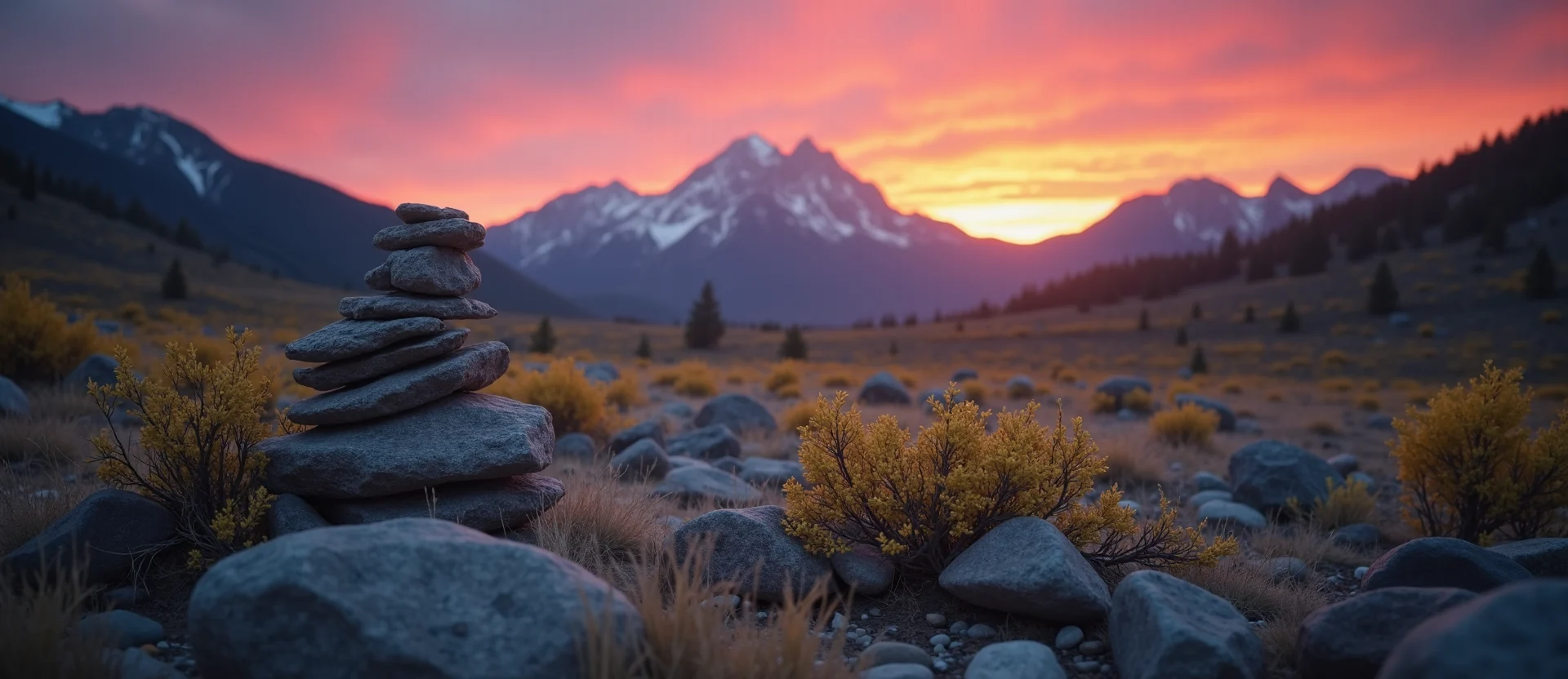 Symbolizing Stability/Peak: A local Manzanita ancient rock cairn. - AI Generated