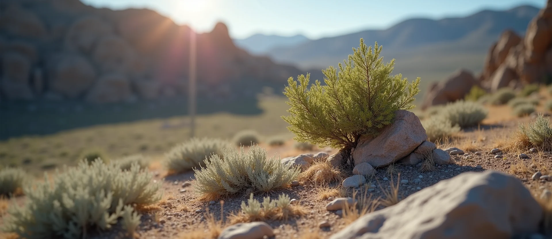 Symbolizing Growth/Resilience: A local Sagebrush (Artemisia tridentata) tree growing out of a rock cleft. - AI Generated