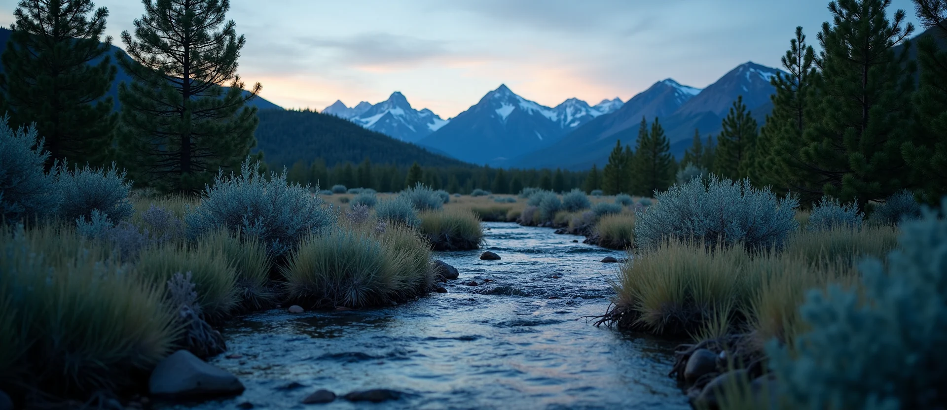 Symbolizing Flow/Cleansing: A local Bitterbrush babbling mountain creek. - AI Generated