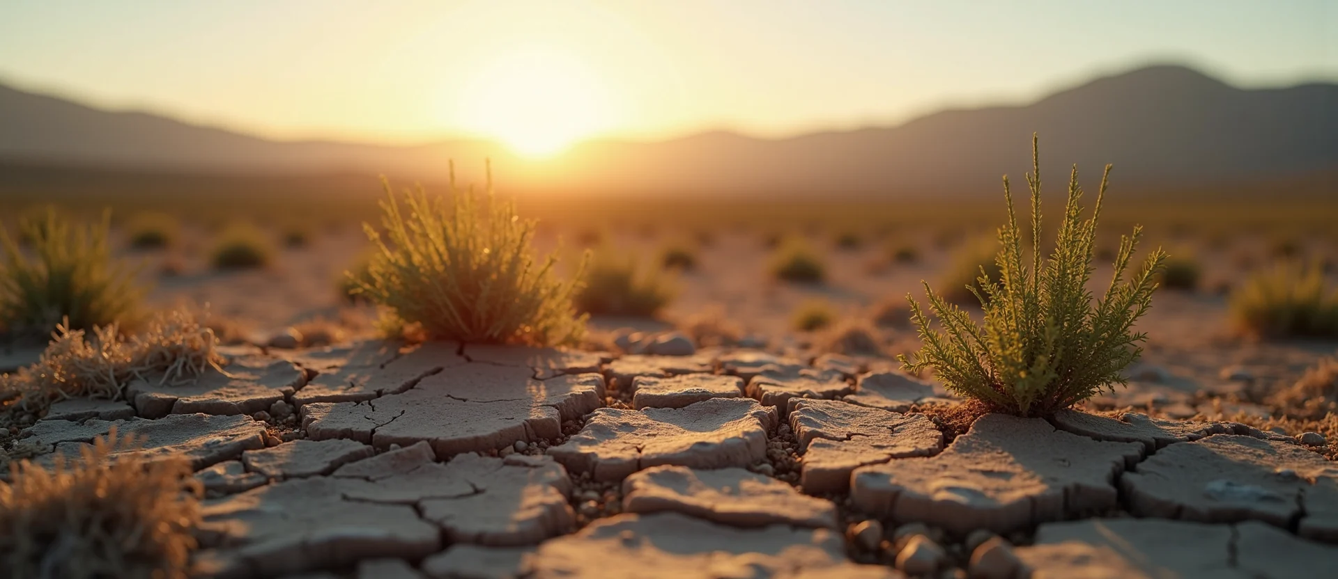 Symbolizing Seed/New Beginning: A local Rabbitbrush shoot emerging from cracked soil. - AI Generated