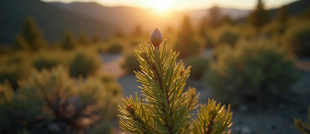 Symbolizing Seed/New Beginning: A local Manzanita new green bud on a branch. - AI Generated