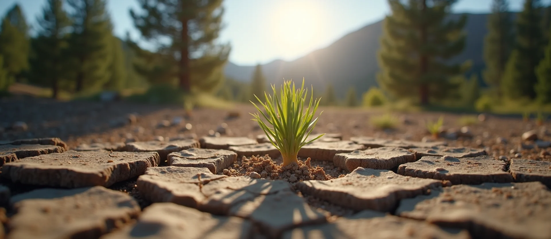 Symbolizing Seed/New Beginning: A local Quaking Aspen shoot emerging from cracked soil. - AI Generated