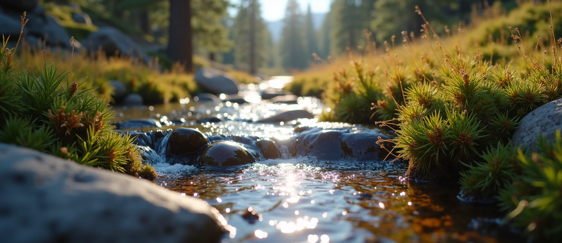 Symbolizing Flow/Cleansing: A local Indian Paintbrush babbling mountain creek. - AI Generated