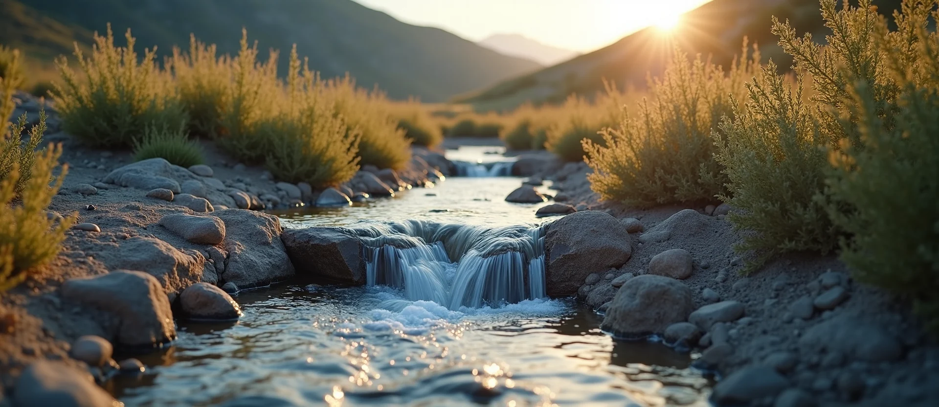 Symbolizing Flow/Cleansing: A local Sagebrush (Artemisia tridentata) hidden small waterfall. - AI Generated