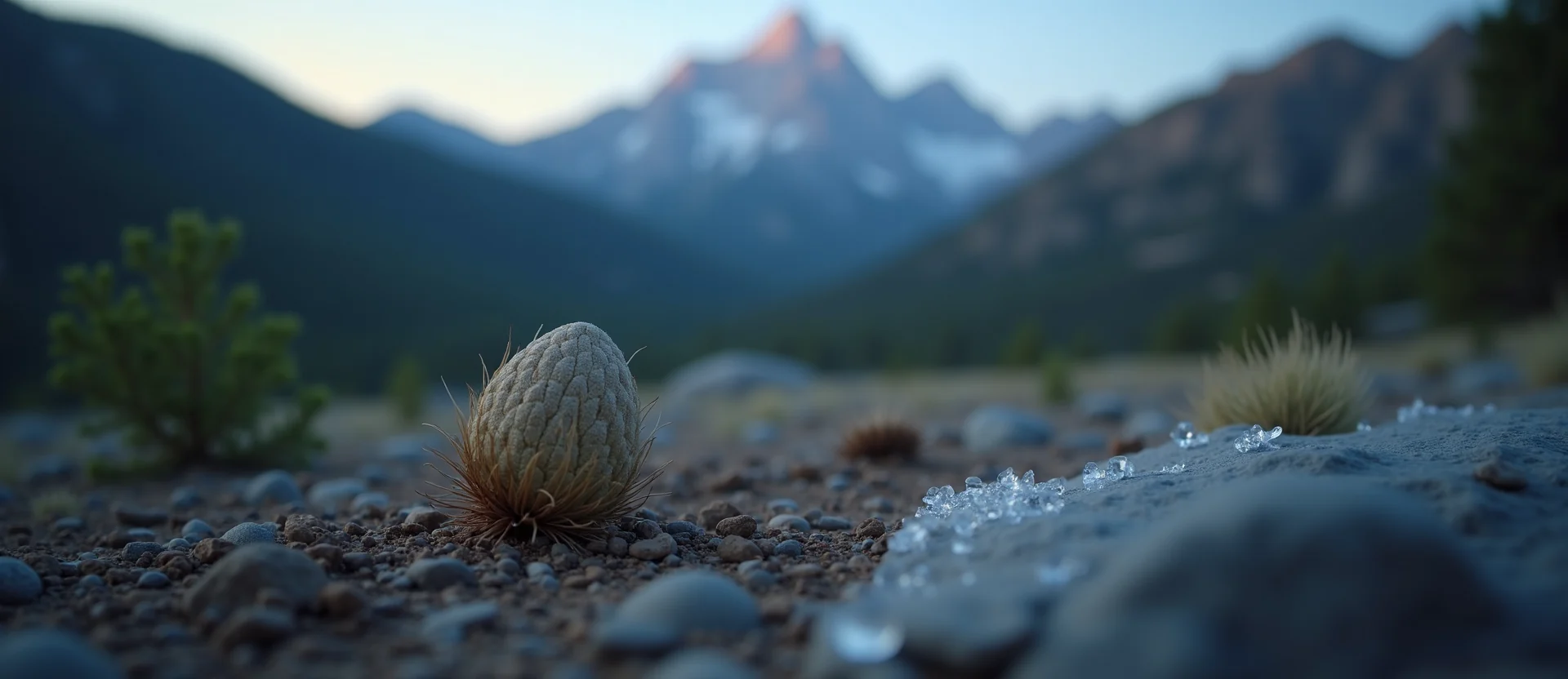 Symbolizing Seed/New Beginning: A local Desert Peach single pine seed on dry earth. - AI Generated