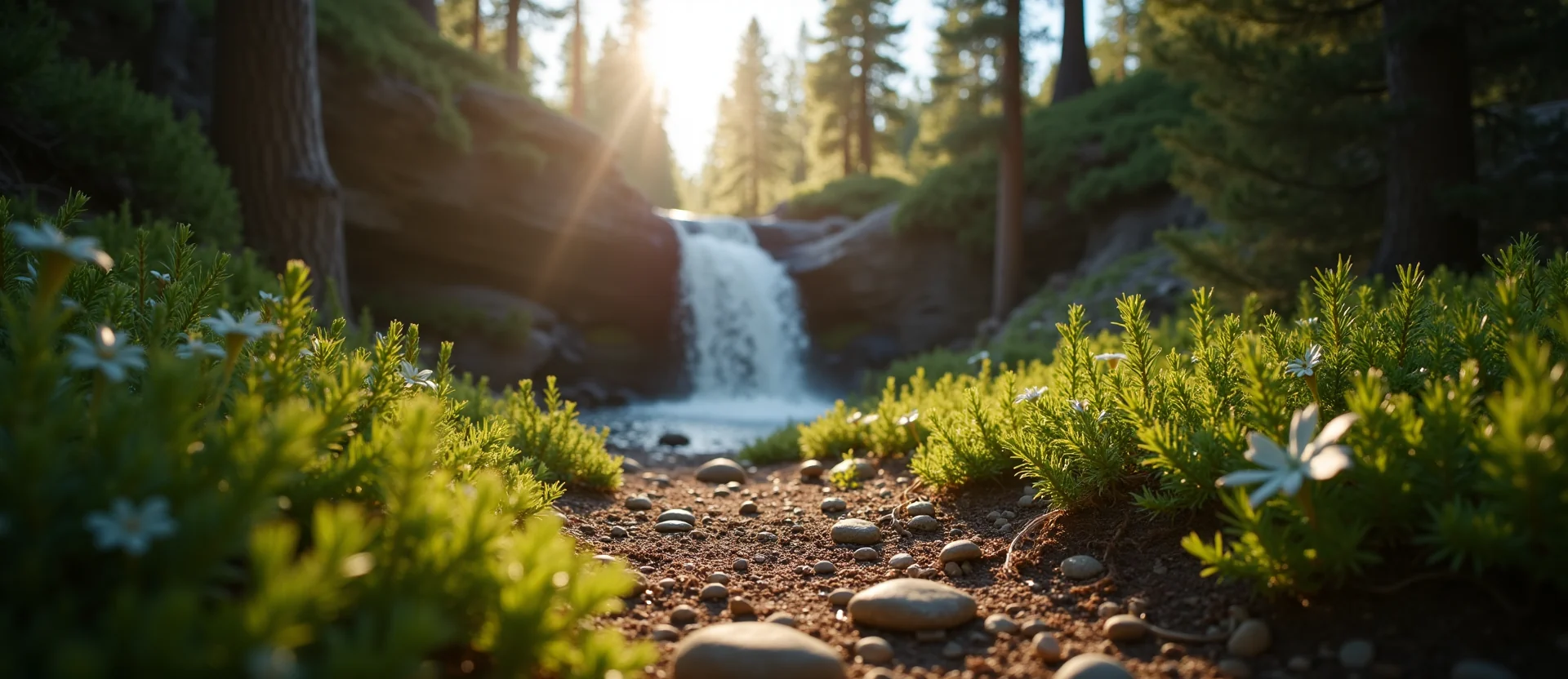 Symbolizing Flow/Cleansing: A local Indian Paintbrush hidden small waterfall. - AI Generated