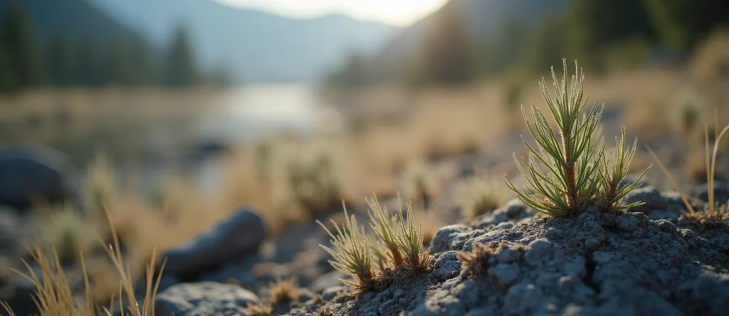Symbolizing Seed/New Beginning: A local Mountain Mahogany sprouting sagebrush seedling. - AI Generated