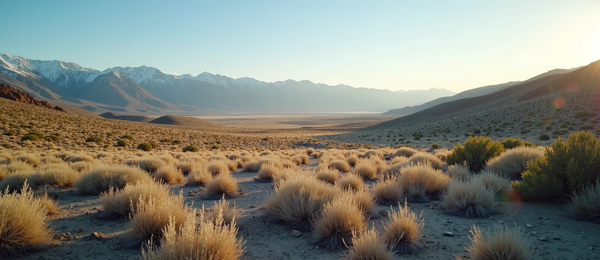 Symbolizing Stability/Peak: A local Rabbitbrush distant Sierra horizon. - AI Generated