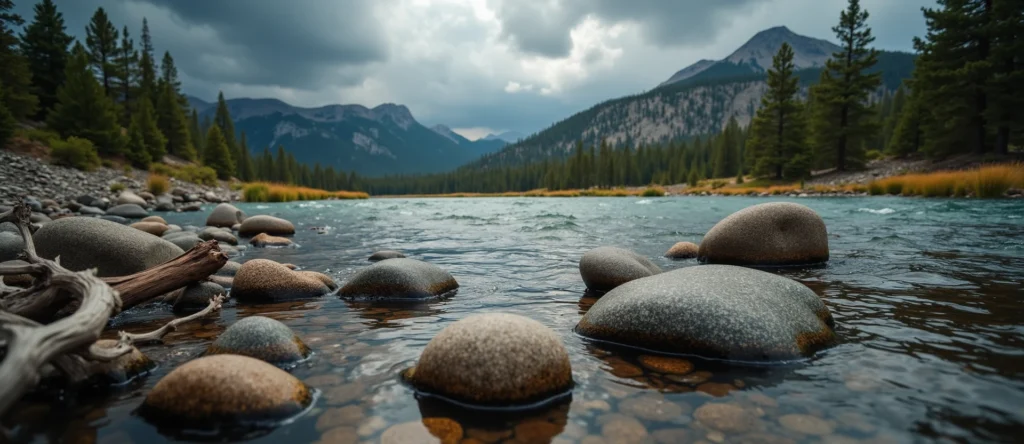 Symbolizing Flow/Cleansing: A local Ponderosa Pine smooth Truckee river stones. - AI Generated