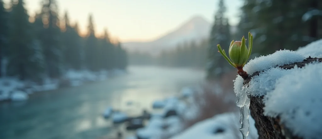 Symbolizing Seed/New Beginning: A local Ponderosa Pine new green bud on a branch. - AI Generated