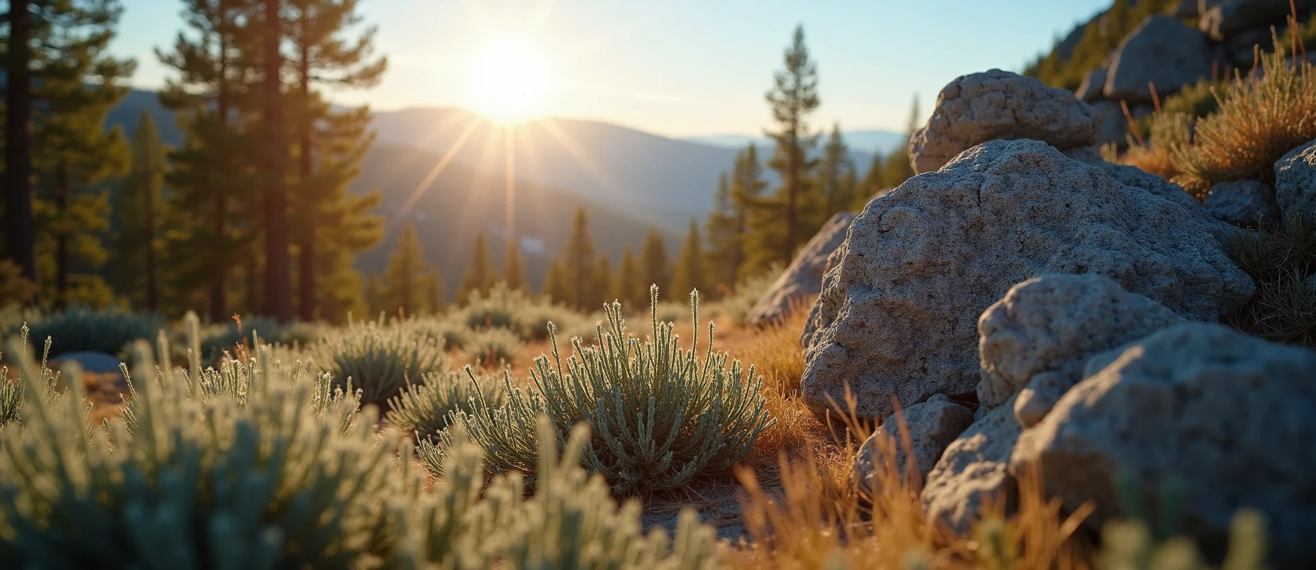 Symbolizing Identity/Local: A local Sagebrush (Artemisia tridentata) Sierra Nevada skyline. - AI Generated