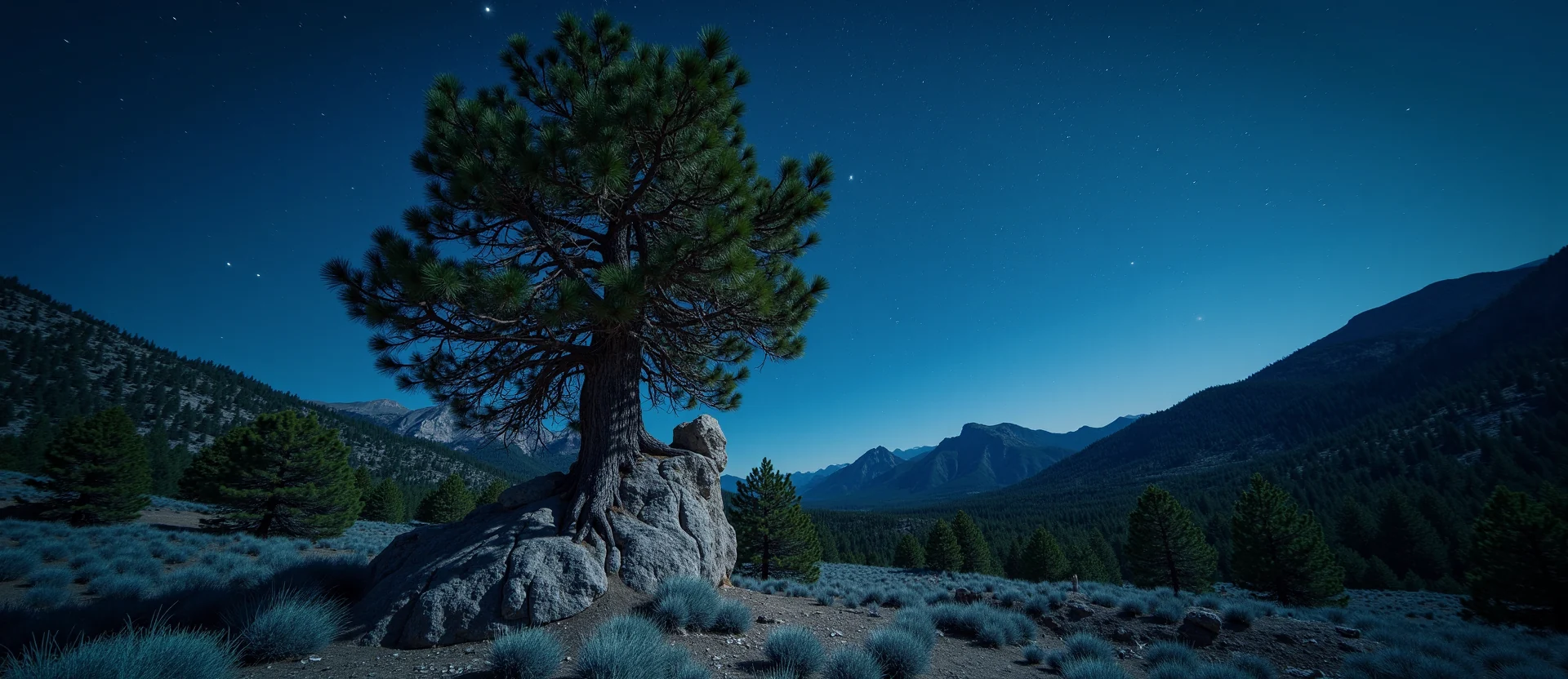 Symbolizing Growth/Resilience: A local Ponderosa Pine tree growing out of a rock cleft. - AI Generated