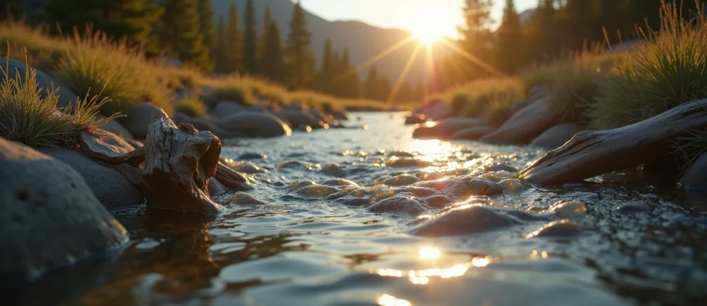 Symbolizing Flow/Cleansing: A local Ponderosa Pine clear cold snowmelt stream. - AI Generated