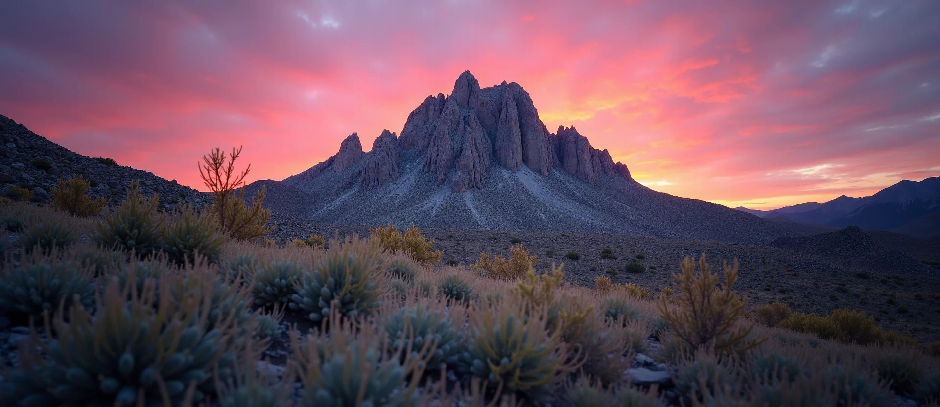 Symbolizing Stability/Peak: A local Sagebrush (Artemisia tridentata) jagged granite peak. - AI Generated