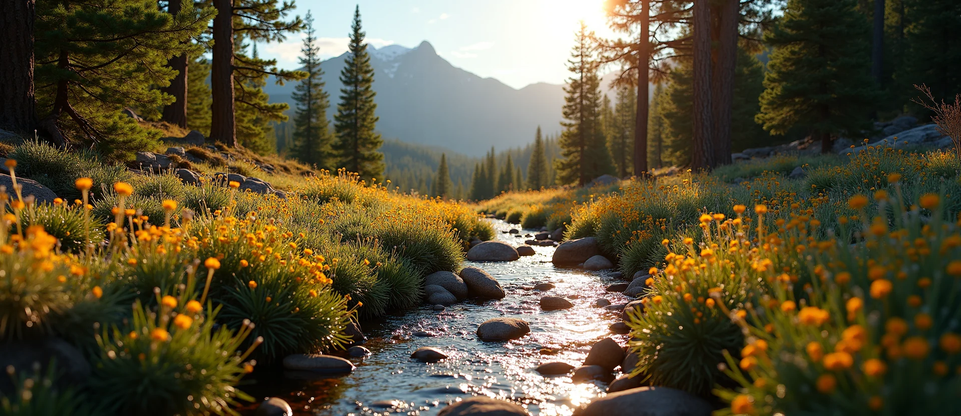 Symbolizing Flow/Cleansing: A local Indian Paintbrush babbling mountain creek. - AI Generated