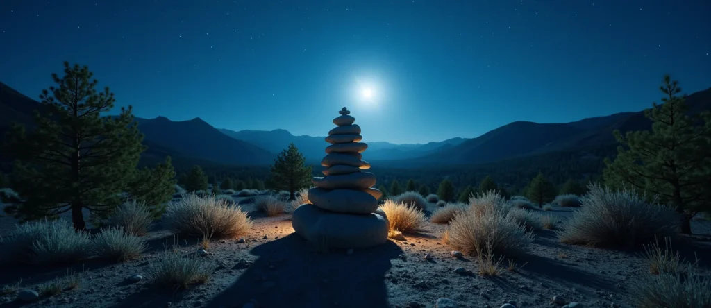 Symbolizing Stability/Peak: A local Mountain Mahogany ancient rock cairn. - AI Generated