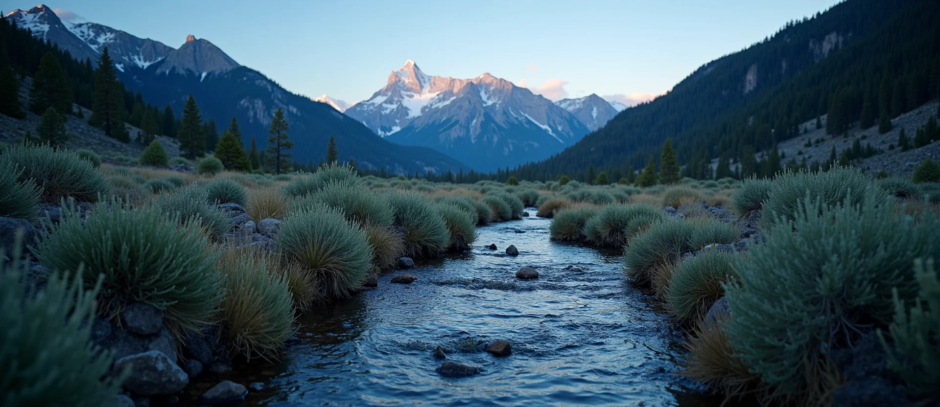 Symbolizing Flow/Cleansing: A local Rabbitbrush babbling mountain creek. - AI Generated