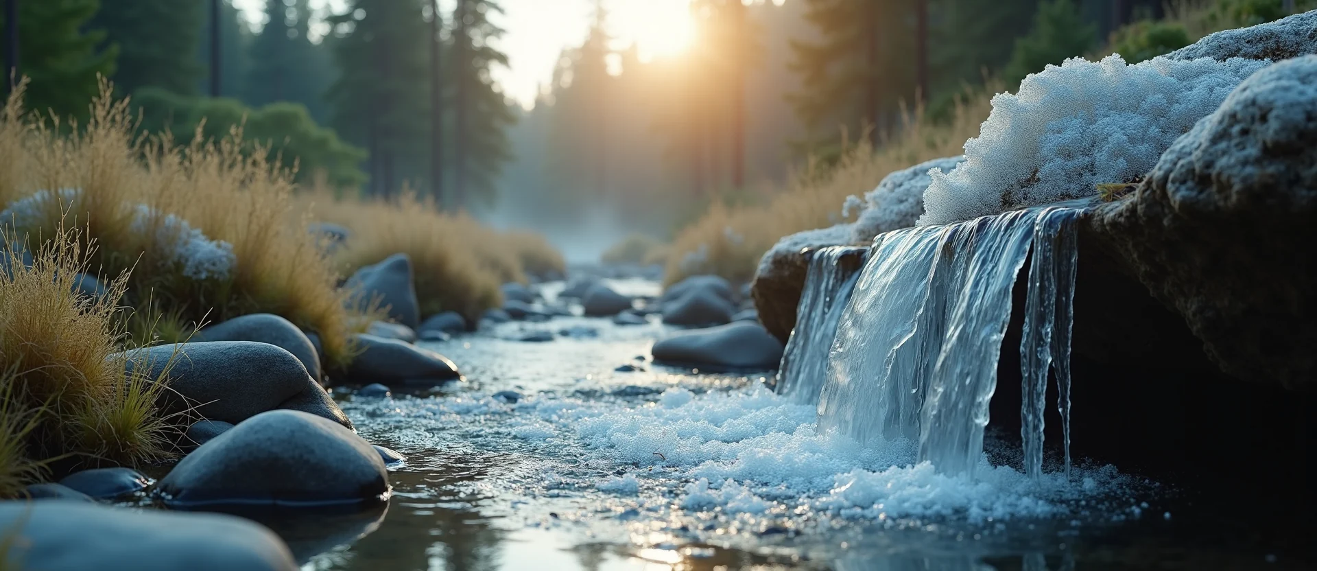 Symbolizing Flow/Cleansing: A local Rabbitbrush hidden small waterfall. - AI Generated