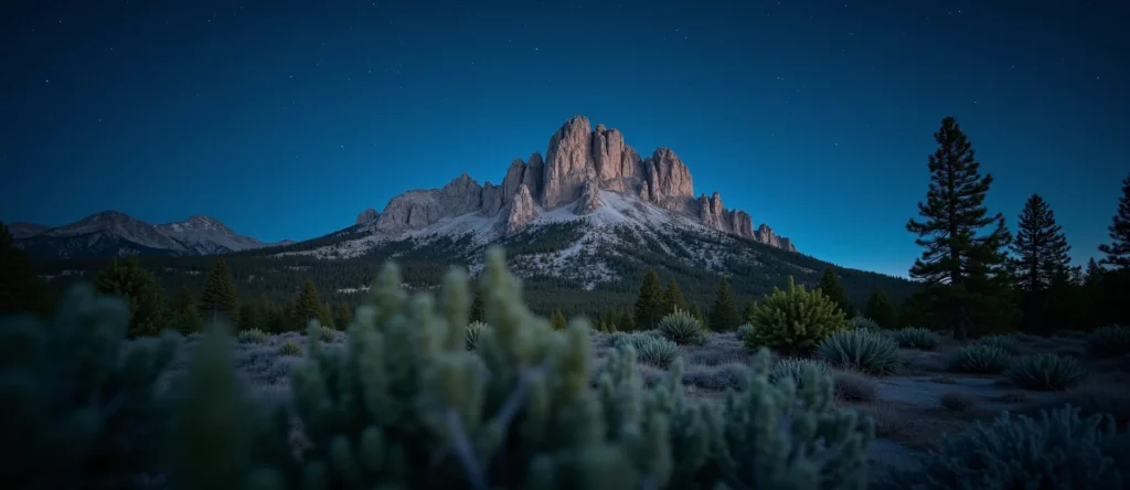 Symbolizing Stability/Peak: A local Indian Paintbrush jagged granite peak. - AI Generated