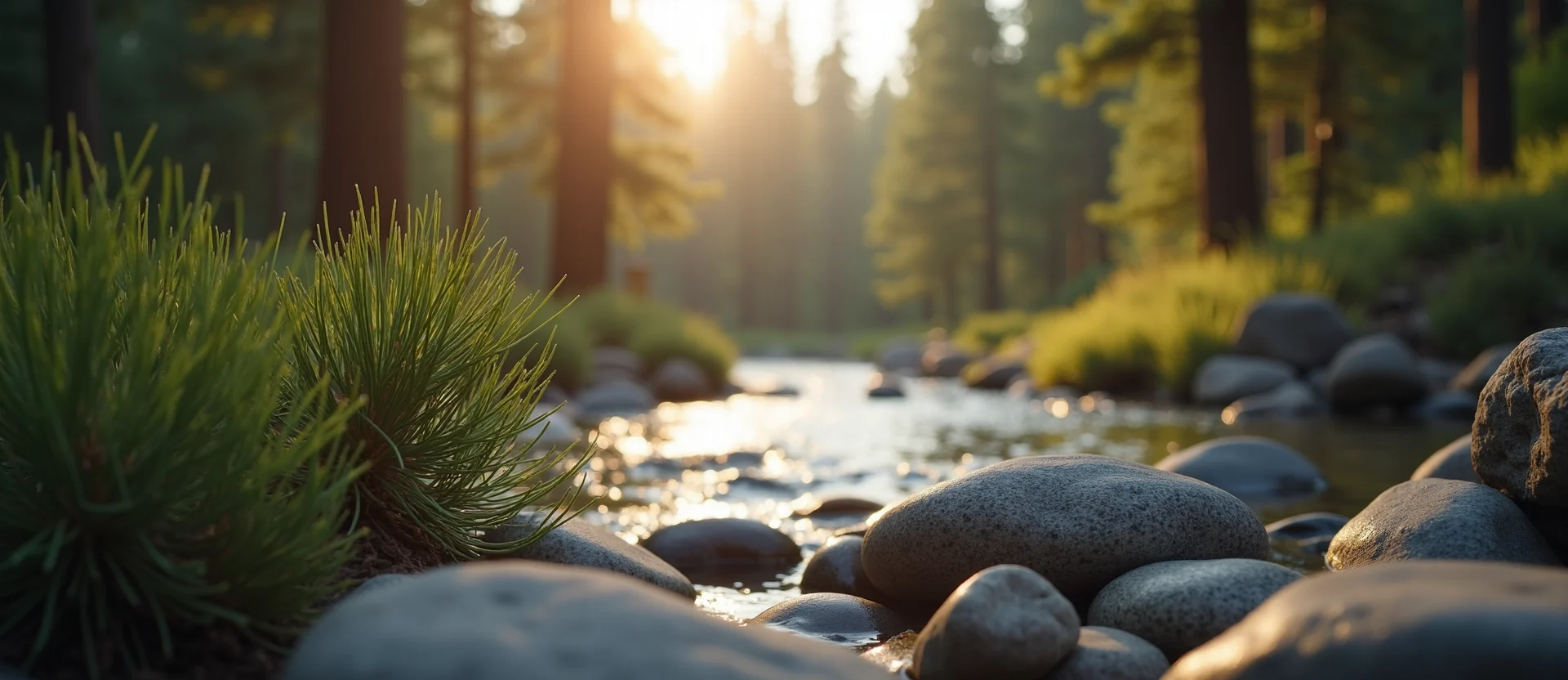 Symbolizing Flow/Cleansing: A local Quaking Aspen smooth Truckee river stones. - AI Generated