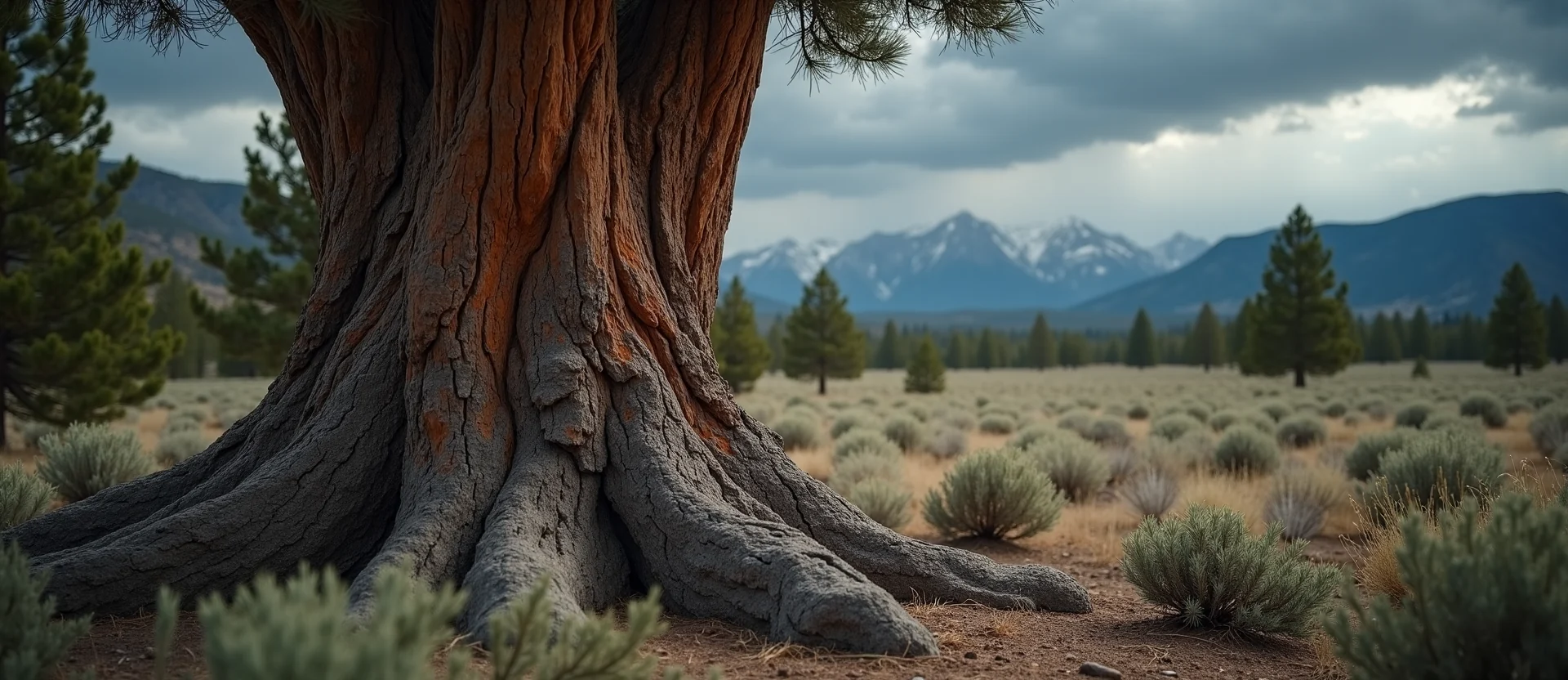 Symbolizing Growth/Resilience: A local Sierra Juniper sturdy weathered tree trunk. - AI Generated