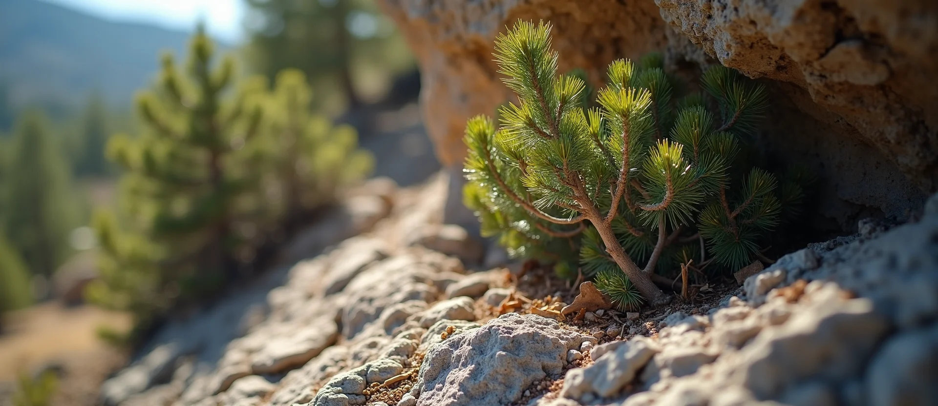 Symbolizing Growth/Resilience: A local Ponderosa Pine tree growing out of a rock cleft. - AI Generated