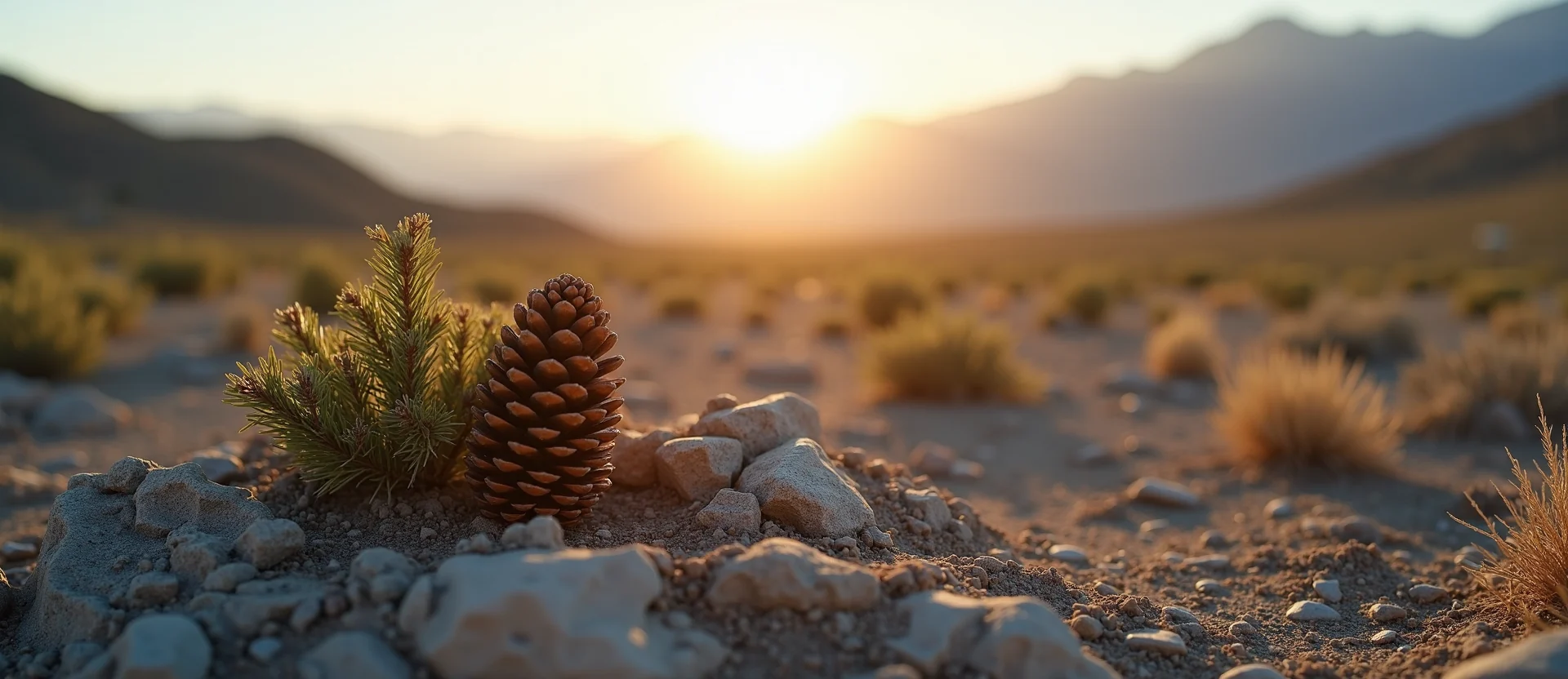 Symbolizing Seed/New Beginning: A local Bitterbrush opening pine cone. - AI Generated