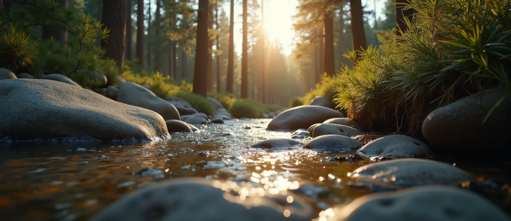 Symbolizing Flow/Cleansing: A local Quaking Aspen smooth Truckee river stones. - AI Generated