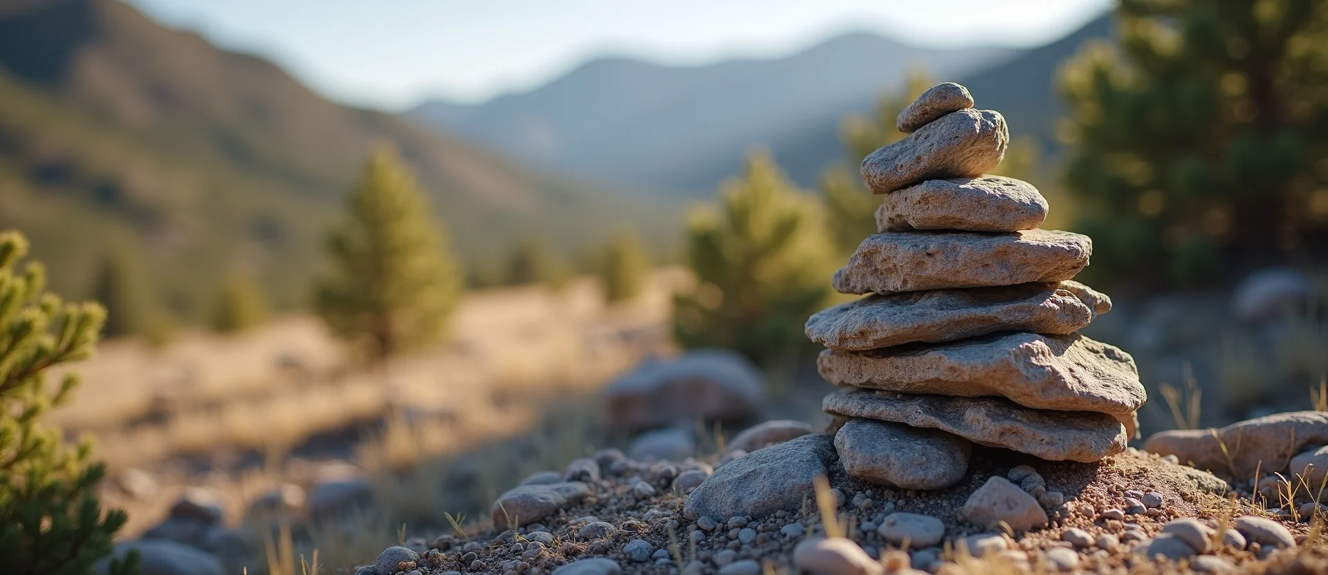 Symbolizing Stability/Peak: A local Sierra Juniper ancient rock cairn. - AI Generated