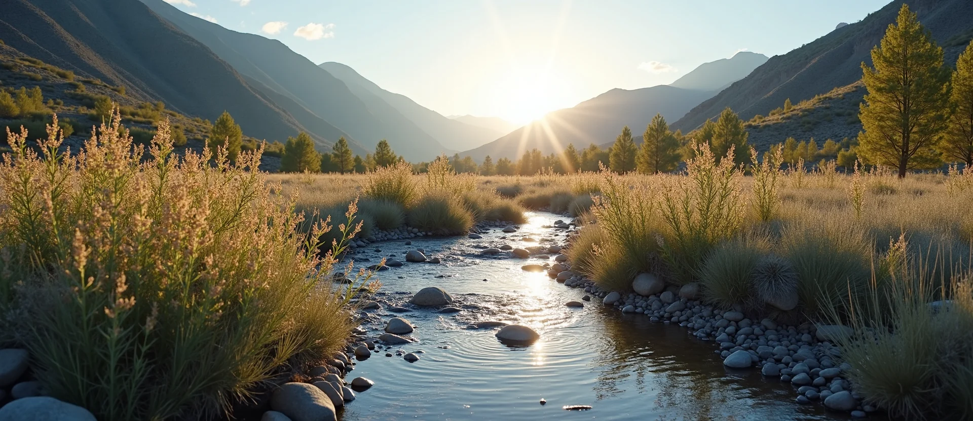 Symbolizing Flow/Cleansing: A local Indian Paintbrush clear cold snowmelt stream. - AI Generated